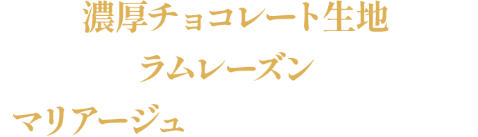 濃厚チョコレート生地と2倍量のラムレーズンが織りなす新しいマリアージュをお楽しみください。