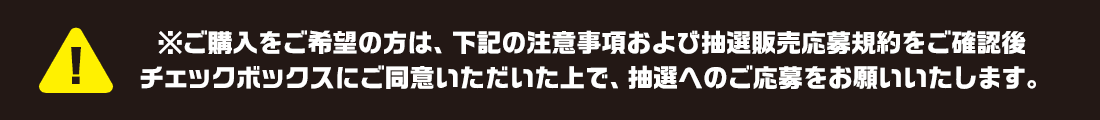 ※ご購入をご希望の方は、下記の注意事項および抽選販売応募規約をご確認後、チェックボックスにご同意いただいた上で、抽選へのご応募をお願いいたします。